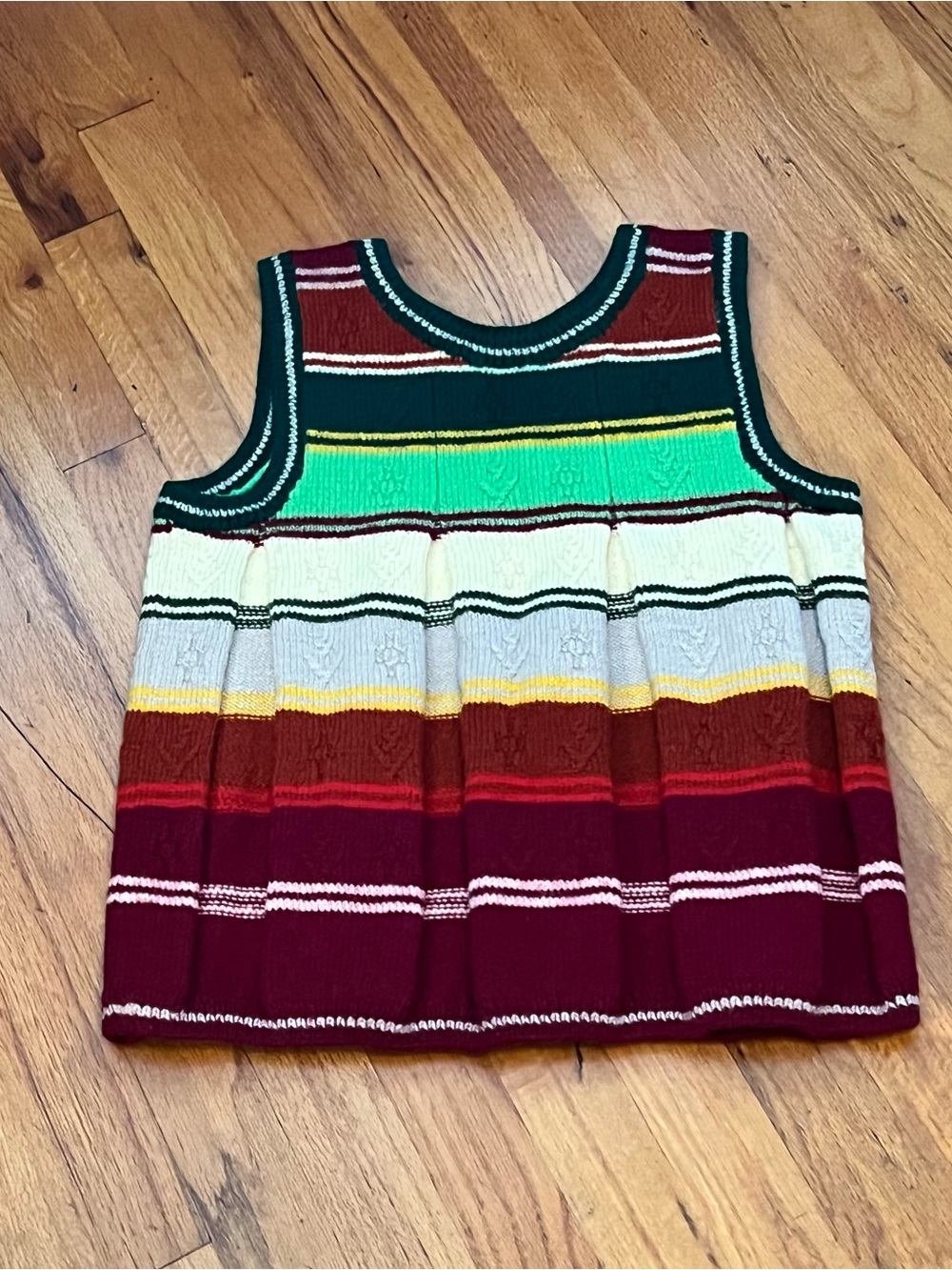 Vintage Striped Knit Tank Sweater - Green, Cream & Burgundy